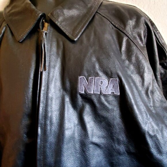 Burks Bay Mens 3XL Black Leather Jacket With NRA Embroidery Genuine Leather - Picture 2 of 11